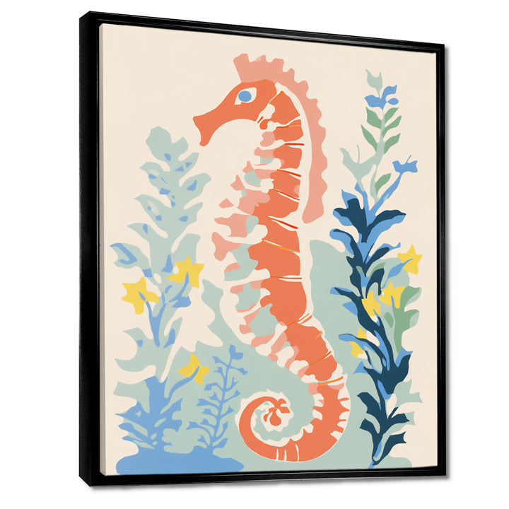 Orange Deep Ocean Seahorse Retro Illustration - Blue Seahorse Wall Art