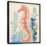 Orange Deep Ocean Seahorse Retro Illustration - Blue Seahorse Wall Art