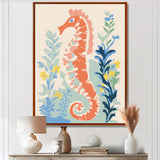 Orange Deep Ocean Seahorse Retro Illustration - Blue Seahorse Wall Art