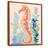 Orange Deep Ocean Seahorse Retro Illustration - Blue Seahorse Wall Art