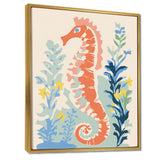 Orange Deep Ocean Seahorse Retro Illustration - Blue Seahorse Wall Art