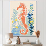 Orange Deep Ocean Seahorse Retro Illustration - Blue Seahorse Wall Art