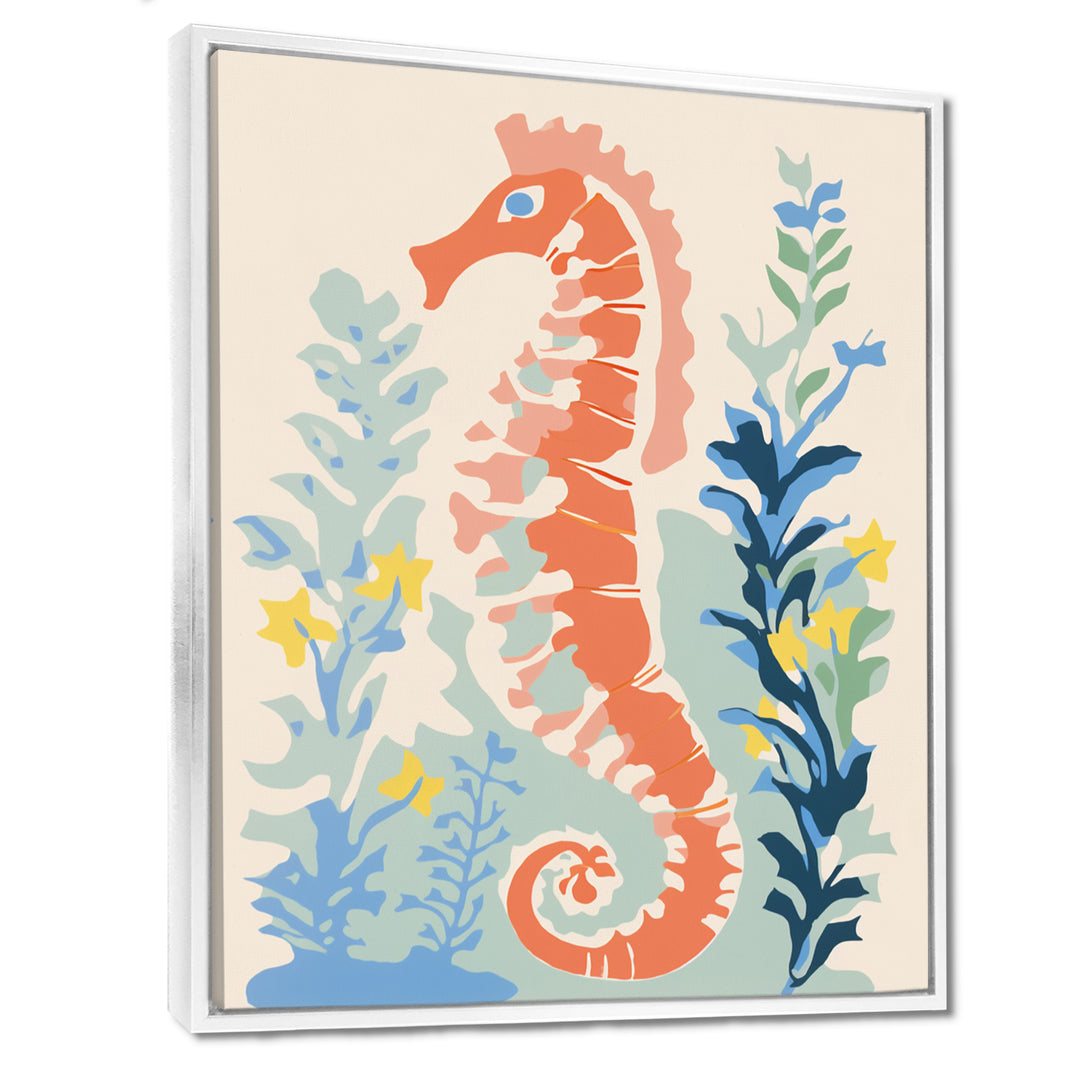 Orange Deep Ocean Seahorse Retro Illustration - Blue Seahorse Wall Art
