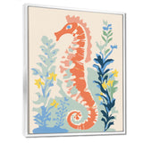 Orange Deep Ocean Seahorse Retro Illustration - Blue Seahorse Wall Art