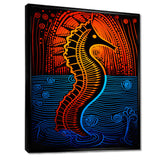Majestic Minimal Seahorse In Red And Blue - Seahorse Framed Canvas Art