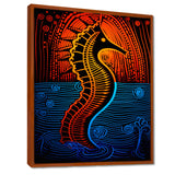Majestic Minimal Seahorse In Red And Blue - Seahorse Framed Canvas Art