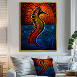 Majestic Minimal Seahorse In Red And Blue - Seahorse Framed Canvas Art