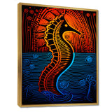 Majestic Minimal Seahorse In Red And Blue - Seahorse Framed Canvas Art