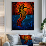 Majestic Minimal Seahorse In Red And Blue - Seahorse Framed Canvas Art