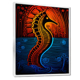 Majestic Minimal Seahorse In Red And Blue - Seahorse Framed Canvas Art