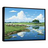 Herd Of Sheep Grazing By The River - Sheep Living Room Wall Art