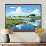Herd Of Sheep Grazing By The River - Sheep Living Room Wall Art