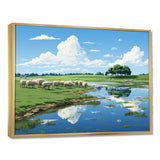 Herd Of Sheep Grazing By The River - Sheep Living Room Wall Art