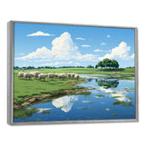 Herd Of Sheep Grazing By The River - Sheep Living Room Wall Art