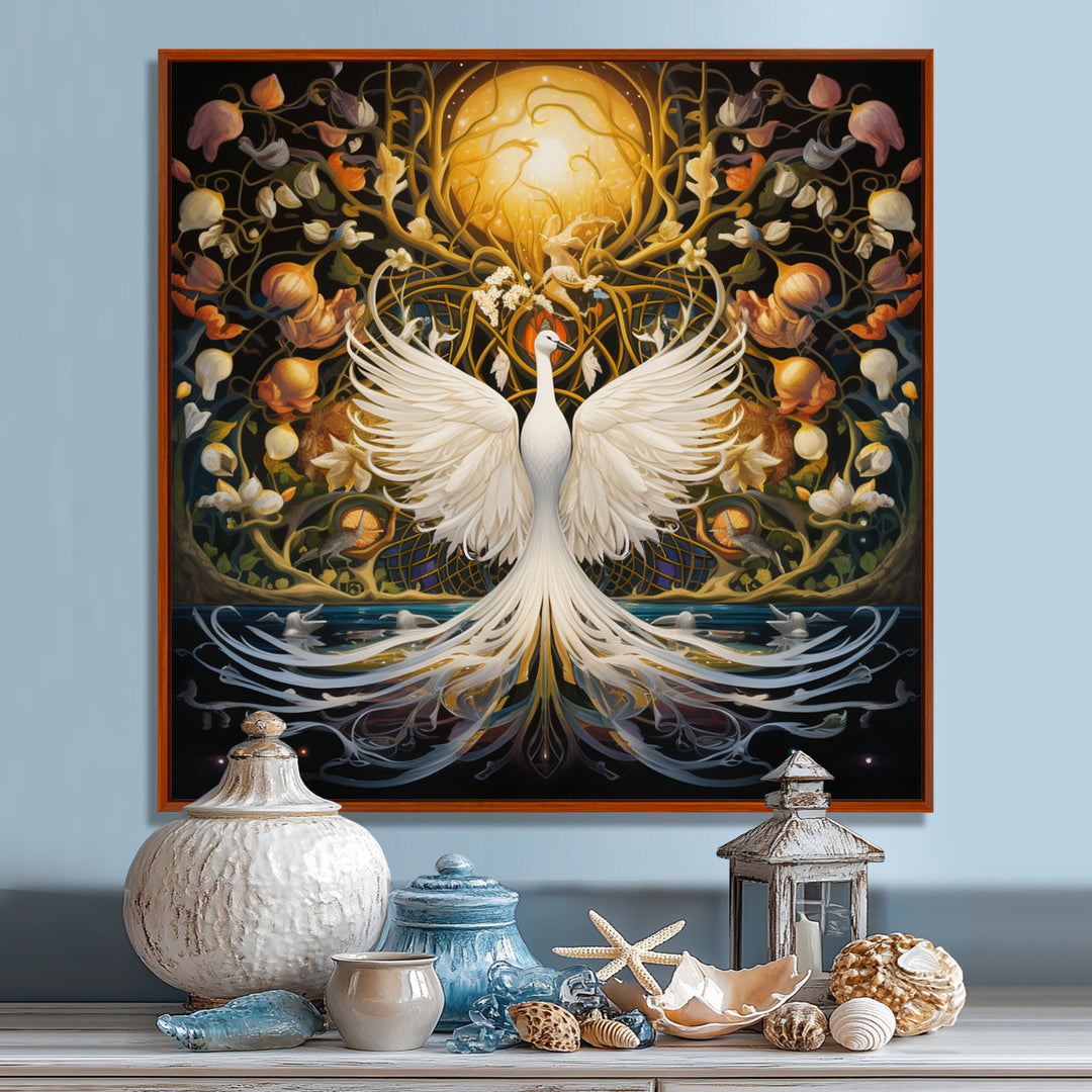 Celestial Grace Of The White Swan - Swans Canvas Wall Art