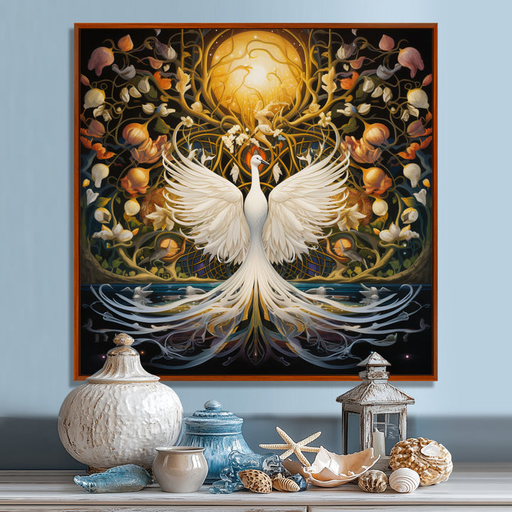 Celestial Grace Of The White Swan - Swans Canvas Wall Art