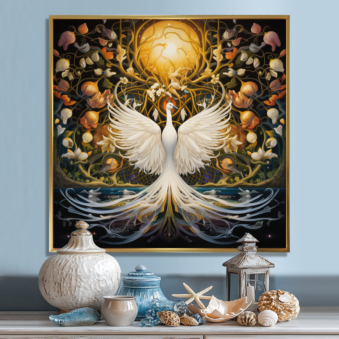 Celestial Grace Of The White Swan - Swans Canvas Wall Art