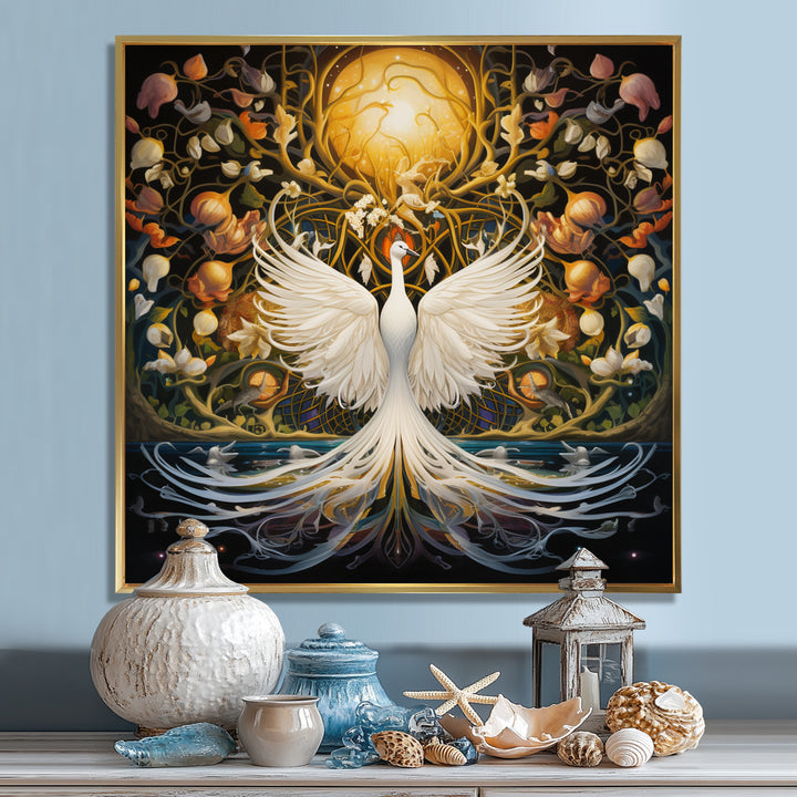 Celestial Grace Of The White Swan - Swans Canvas Wall Art