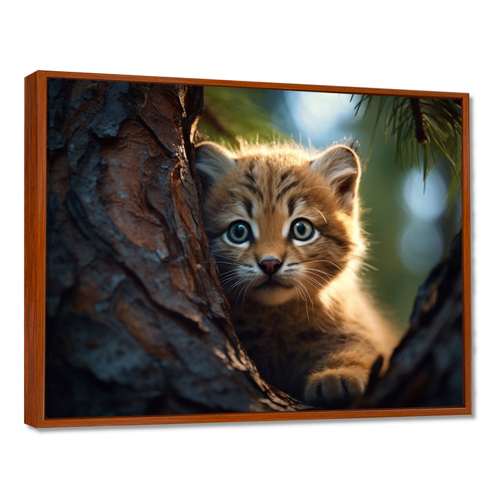 Cute Tiger Kitten In A Tree - Tiger Wall Decor