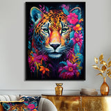 Tiger Portrait With Blossoming Fuchsia Flower - Tiger Fashion Wall Art Prints
