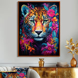 Tiger Portrait With Blossoming Fuchsia Flower - Tiger Fashion Wall Art Prints