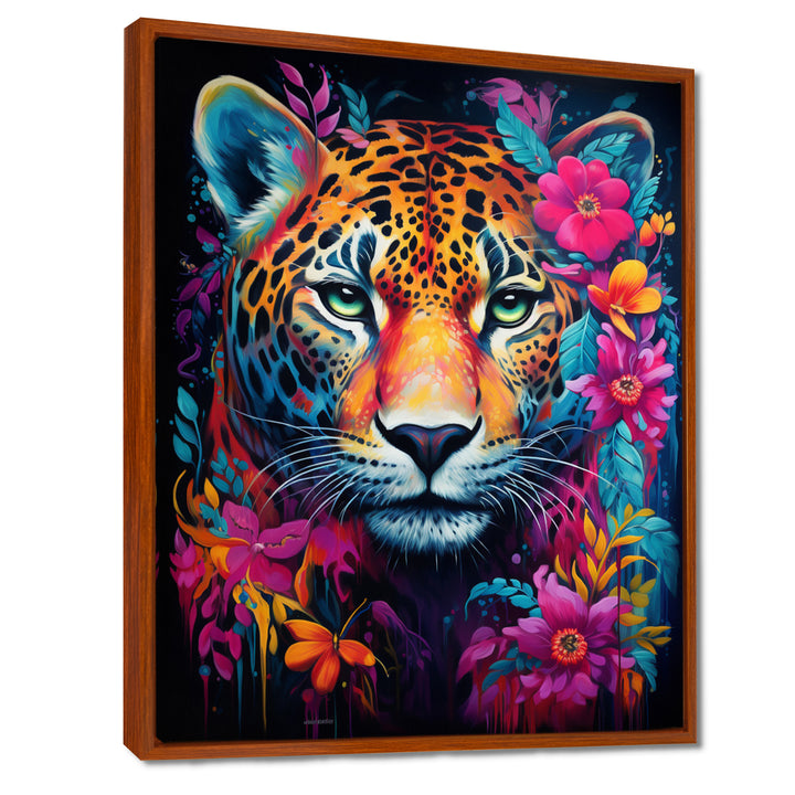 Tiger Portrait With Blossoming Fuchsia Flower - Tiger Fashion Wall Art Prints