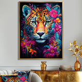 Tiger Portrait With Blossoming Fuchsia Flower - Tiger Fashion Wall Art Prints