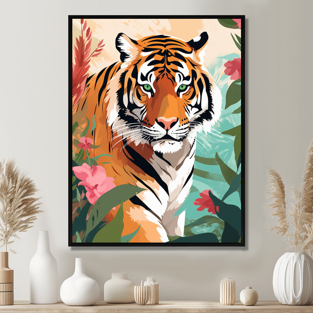 Orange Tiger Portrait In Tropical Jungle - Tiger Home Decor Art