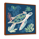 Deep Sea Turtle Swimming Retro Illustration - Turtle Bedroom Wall Art