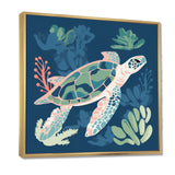 Deep Sea Turtle Swimming Retro Illustration - Turtle Bedroom Wall Art