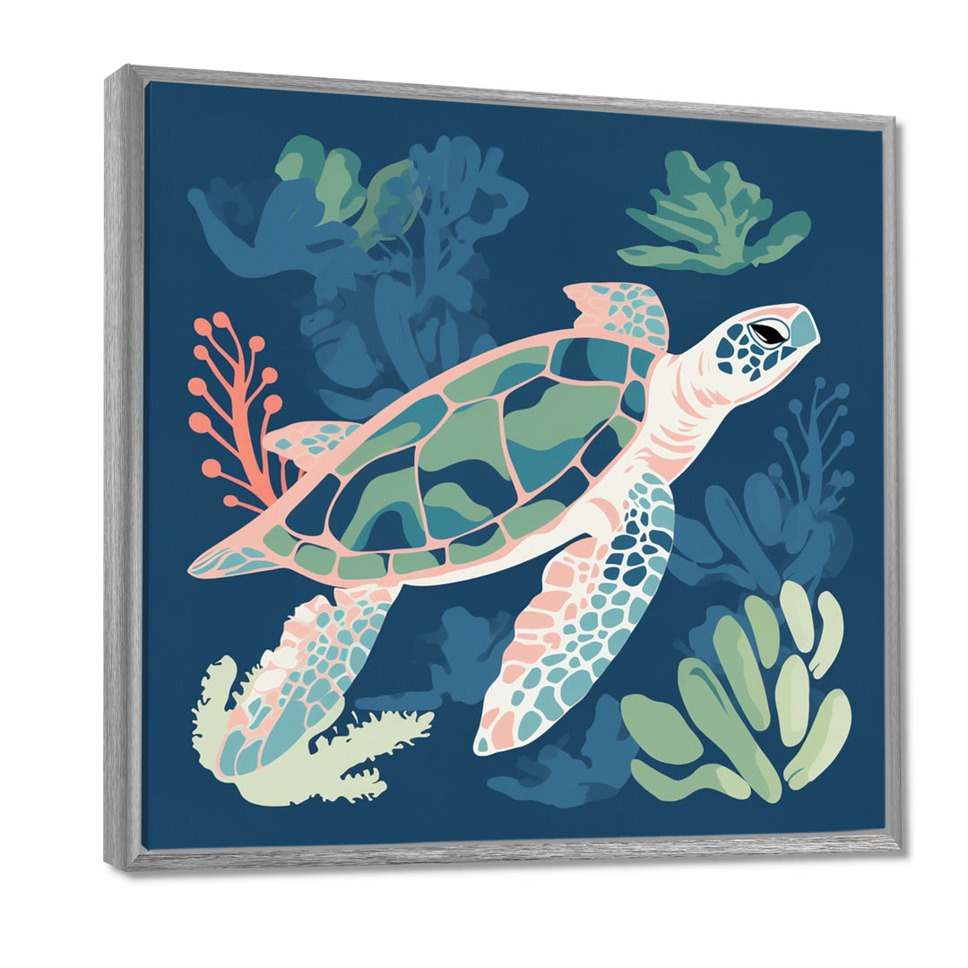 Deep Sea Turtle Swimming Retro Illustration - Turtle Bedroom Wall Art