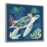 Deep Sea Turtle Swimming Retro Illustration - Turtle Bedroom Wall Art