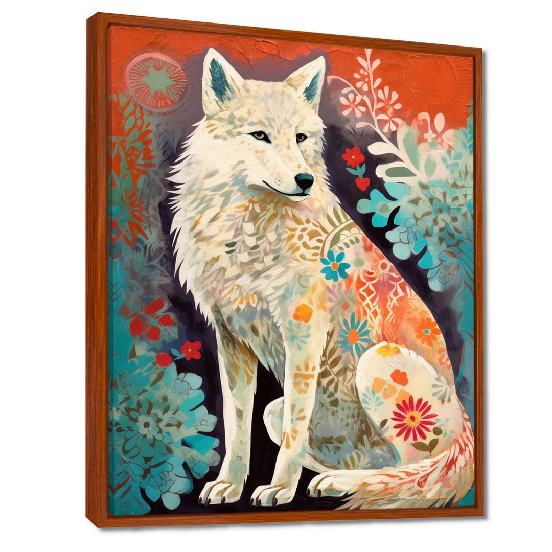 Powerful White Owl In Boho Forest Retro Illustration - Wolf Canvas Wall Art