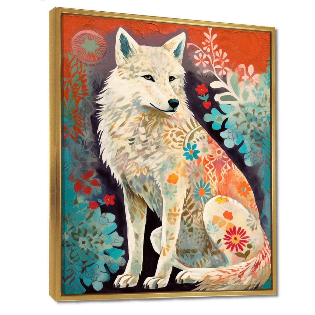 Powerful White Owl In Boho Forest Retro Illustration - Wolf Canvas Wall Art