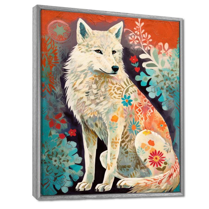 Powerful White Owl In Boho Forest Retro Illustration - Wolf Canvas Wall Art