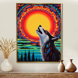 Wolf Howling At The Full Moon Ethnic Retro - Wolf Wall Decor