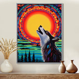 Wolf Howling At The Full Moon Ethnic Retro - Wolf Wall Decor
