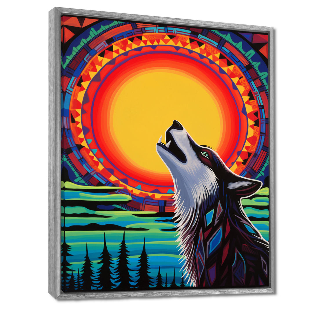 Wolf Howling At The Full Moon Ethnic Retro - Wolf Wall Decor