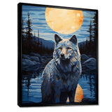 White Wolf Under The Full Moon By The Forest River Retro - Wolf Wall Decor