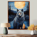 White Wolf Under The Full Moon By The Forest River Retro - Wolf Wall Decor