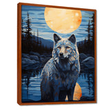 White Wolf Under The Full Moon By The Forest River Retro - Wolf Wall Decor