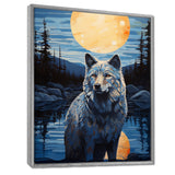 White Wolf Under The Full Moon By The Forest River Retro - Wolf Wall Decor