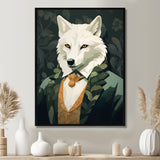 Stylish White Wolf In Green Suit - White Wolf Wall Art