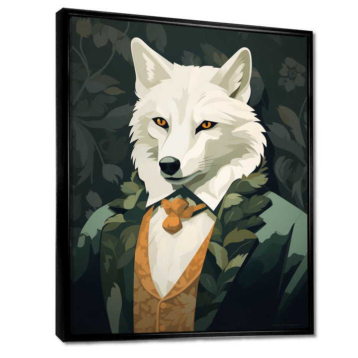 Stylish White Wolf In Green Suit - White Wolf Wall Art