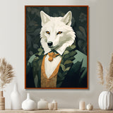 Stylish White Wolf In Green Suit - White Wolf Wall Art