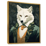 Stylish White Wolf In Green Suit - White Wolf Wall Art
