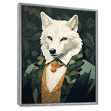 Stylish White Wolf In Green Suit - White Wolf Wall Art