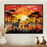 Zebra Roaming In The Savanna Under The Setting Sun - Zebra Large Canvas Wall Art