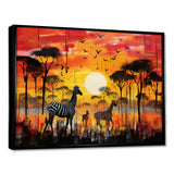 Zebra Roaming In The Savanna Under The Setting Sun - Zebra Large Canvas Wall Art