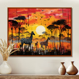 Zebra Roaming In The Savanna Under The Setting Sun - Zebra Large Canvas Wall Art